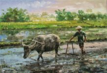 Chồng cày, vợ cấy, con trâu đi bừa với ai?